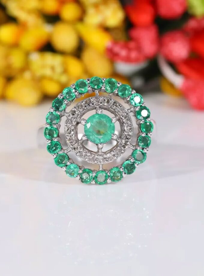 Radiant Zambian Emerald Halo Ring
