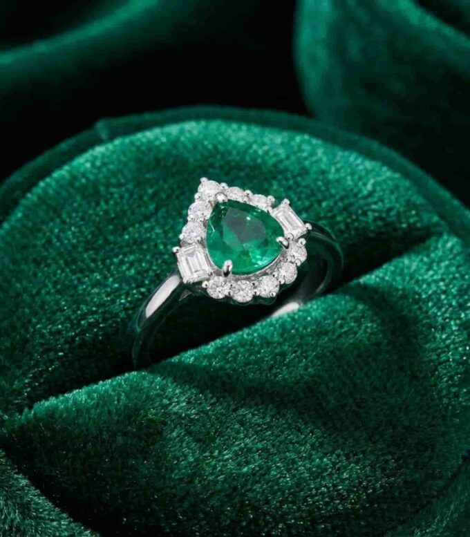 Zambian Emerald Engagement Ring with Diamond Halo